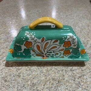 Ceramic Butter Dish with Floral Design